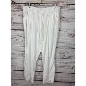 Womens Cato White Linen Blend Straight Pull On Drawstring Casual Pants Sz 18/20W